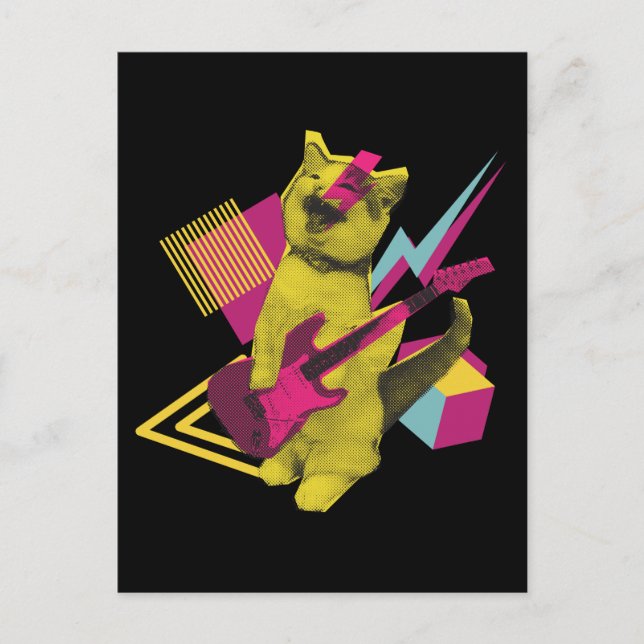 Postal Gato de Rock and Roll Músico de Guitarra (Anverso)