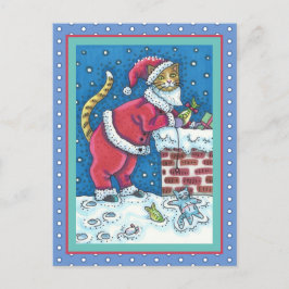POSTAL GATO DE SANTA CLAWS EN LA AZOTEA TRAER REGALOS, DI