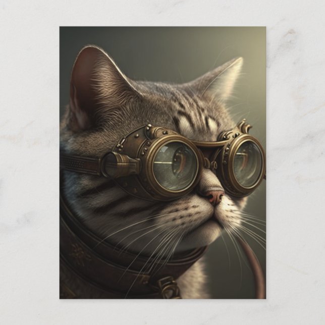 Postal Gato de Steampunk (Anverso)