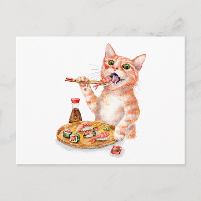 Postal Gato de sushi (Anverso)