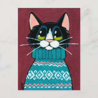 Postal Gato de Tuxedo con una pintura de suéter fea