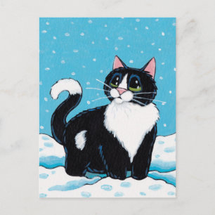 Postal Gato de Tuxedo de pie sobre la rodilla en pintura 