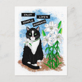 Postal Gato de Tuxedo y Lilies | Oferta Inspiradora