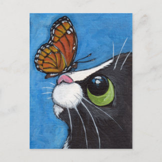 Postal Gato de Tuxedo y Mariposa de Viceroy