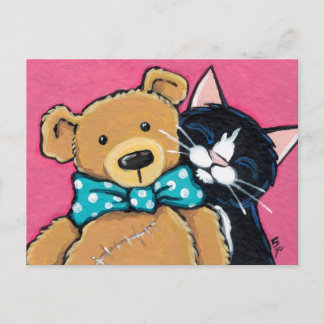 Postal Gato de Tuxedo y Oso de Teddy con corbatas