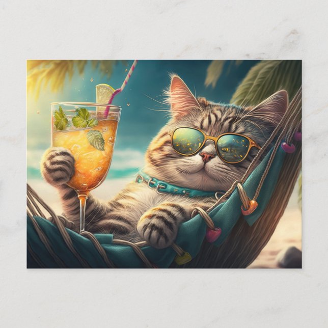 Postal Gato de vacaciones (Anverso)