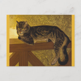 Postal Gato de verano sobre arte vintage de balaustrada
