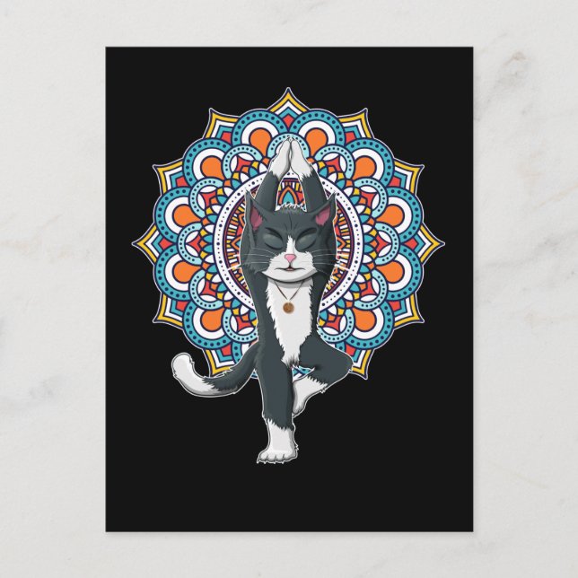 Postal Gato de Yoga Enamorado Mandala Chakra Relajante Ga (Anverso)