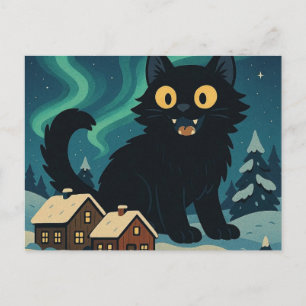Postal Gato de Yule islandés de Navidad con Luces del Nor
