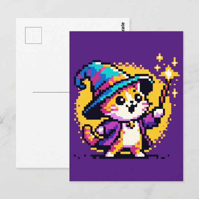 Postal Gato del asistente - Diseño mágico de fantasía de  (Anverso / Reverso)