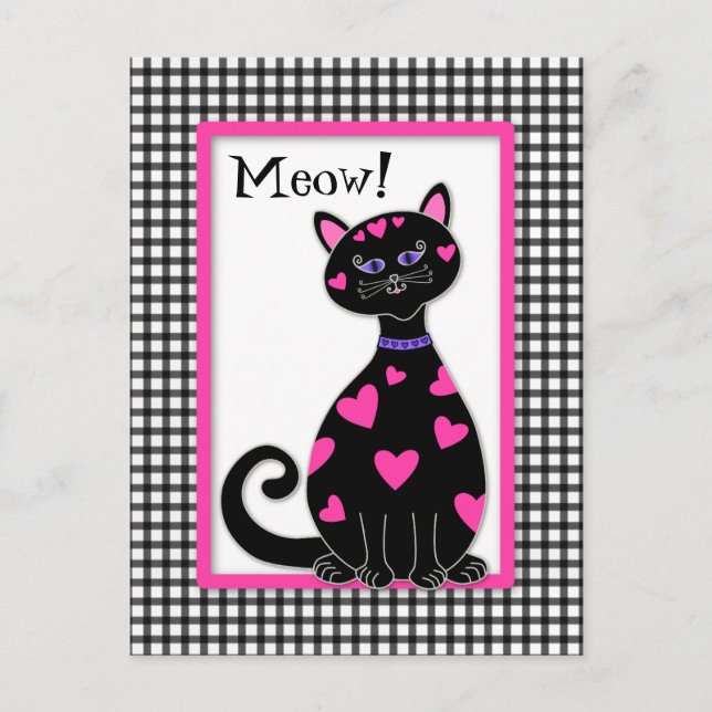Postal Gato del corazón caprichoso - Miau (Anverso)