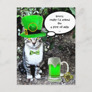 POSTAL GATO DEL DÍA DE SAN PATRICK CON CERVEZA IRLANDESA