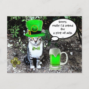 POSTAL GATO DEL DÍA DE SAN PATRICK CON CERVEZA IRLANDESA