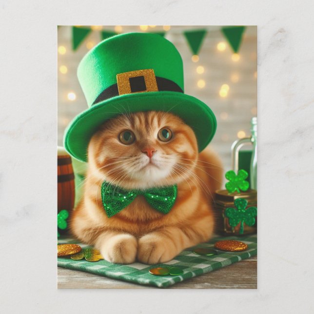 Postal Gato del Día del Ginger Saint Patricks (Anverso)