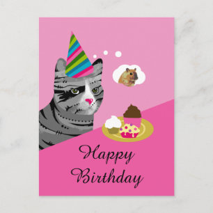 Postal Gato del feliz cumpleaños con las magdalenas