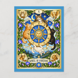 Postal Gato del Tarot de la Rueda de la Fortuna - Ciclos