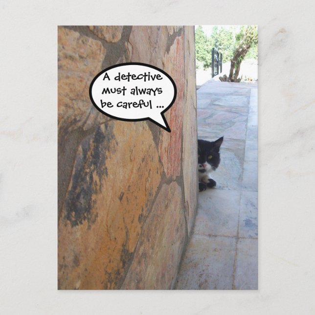 Postal GATO DETECTIVO DETRÁS DE LA PARED DE PIEDRA / Día  (Anverso)
