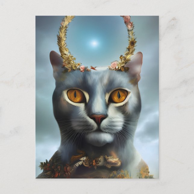 Postal Gato Dios con Flores Postcard (Anverso)