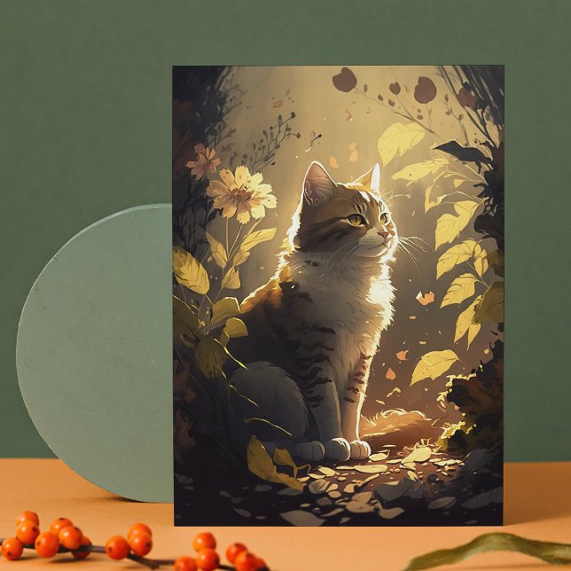 Postal Gato disfrutando del sol en un jardín de flores (Subido por el creador)
