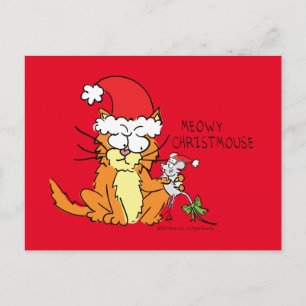 Postal Gato divertido dibujo animado de Navidad ratón lin