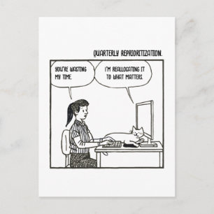 Postal Gato Divertido Humor Laboral de Oficina Caricatura