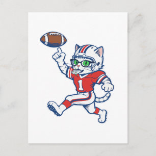Postal Gato Divertido Jugador de Fútbol Americano