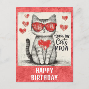Postal Gato Divertido Lindo Cumpleaños Corazones Feliz
