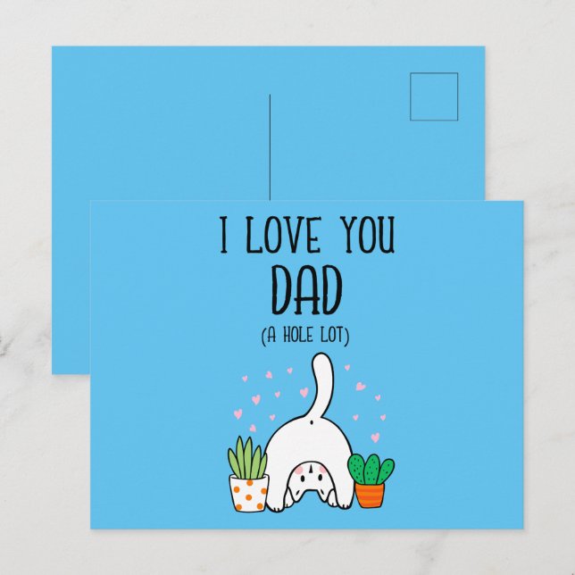 Postal Gato Divertido Te Amo Papá Un Montón (Anverso / Reverso)