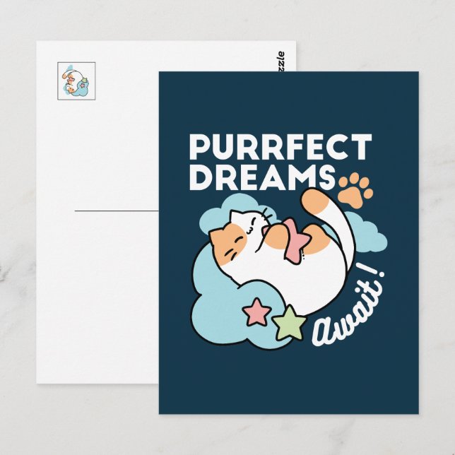 Postal Gato Dormilón Abrazando Estrella – Sueños Perfecto (Anverso / Reverso)