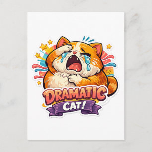 Postal Gato dramático divertido llorando arte de reacción