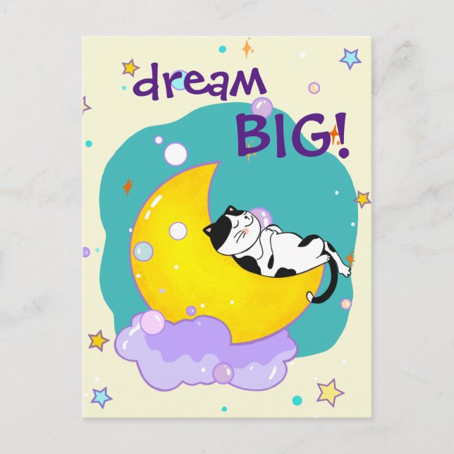Postal Gato "Dream Big" Durmiendo Sobre El Amante De La M (Anverso)