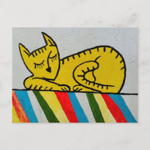 Postal Gato durmiendo en la pared