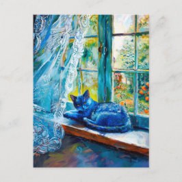 Postal Gato durmiendo en la ventana