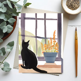 Postal Gato en alféizar | Silueta Acuarela