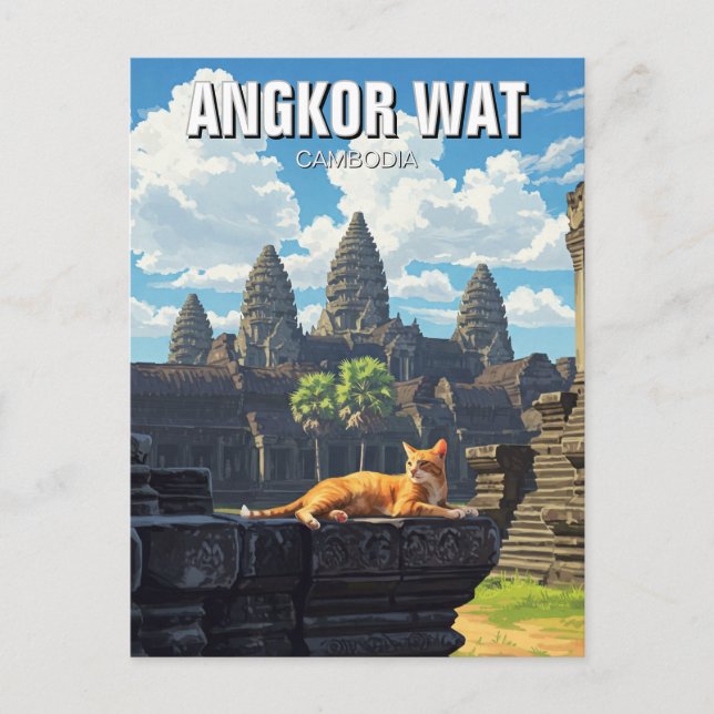 Postal Gato en Angkor Wat Camboya (Anverso)