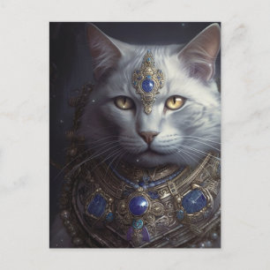 Postal Gato en armas azules y doradas