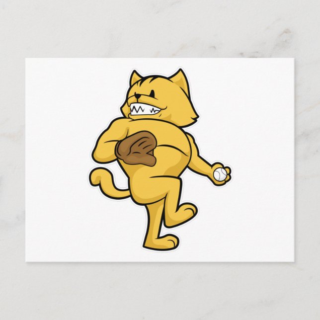 Postal Gato en béisbol con guante de catch (Anverso)