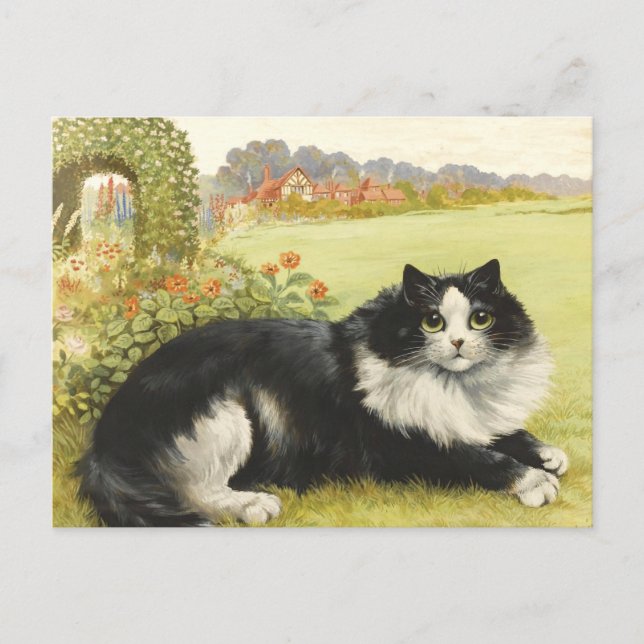 Postal Gato en blanco y negro de Louis Wain (Anverso)
