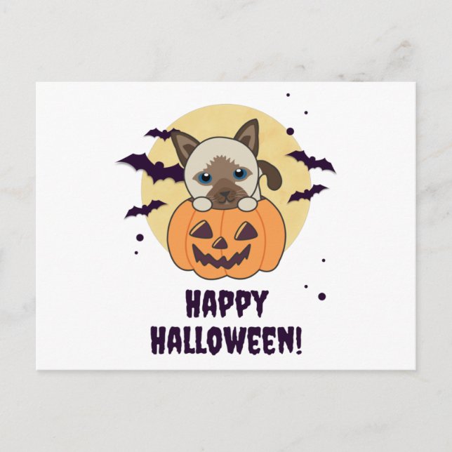 Postal Gato En Calabaza Gatos Dulces Feliz Halloween (Anverso)