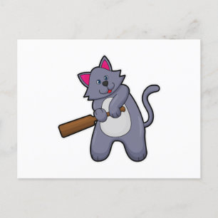 Postal Gato en Cricket con bate de cricket