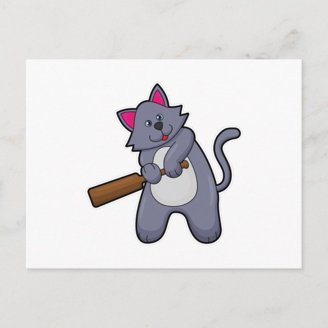 Postal Gato en Cricket con bate de Cricket (Anverso)