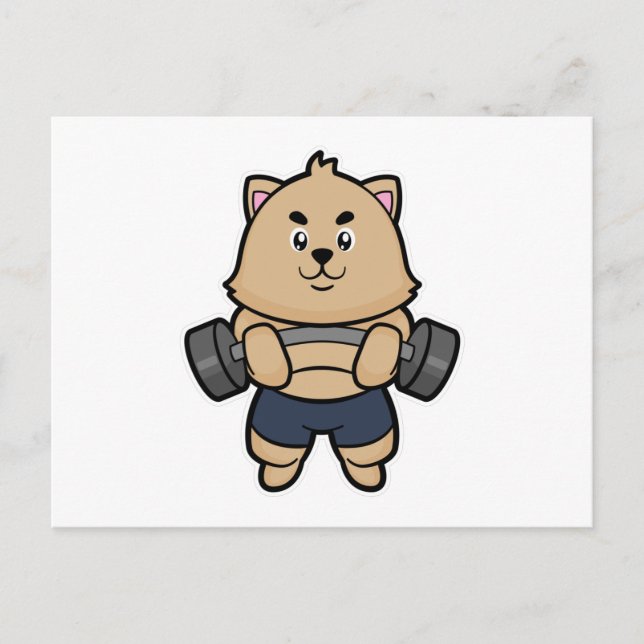 Postal Gato en culturismo con barra (Anverso)