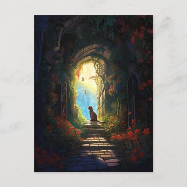 Postal Gato En El Arte De Fantasía En La Calle Mágica (Anverso)
