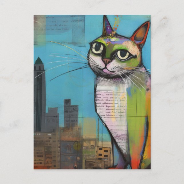 Postal Gato en el Collage de la ciudad (Anverso)