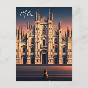 Postal Gato en el Duomo de Milán