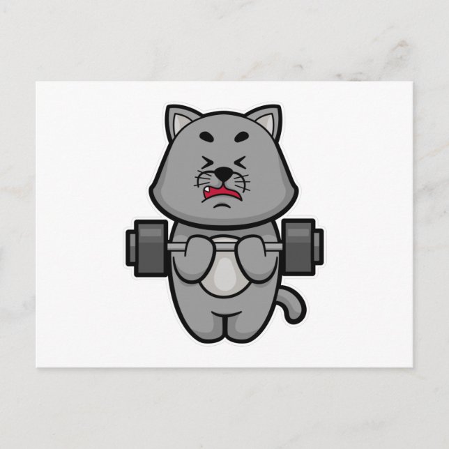 Postal Gato en el entrenamiento de Biceps con Barbell (Anverso)