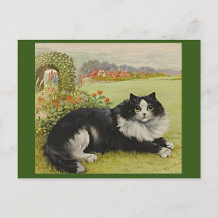 Postal Gato en el jardín de Louis Wain