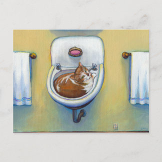 Postal Gato en el lavabo pintando arte divertido y capric