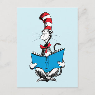 Postal Gato en el sombrero leyendo
