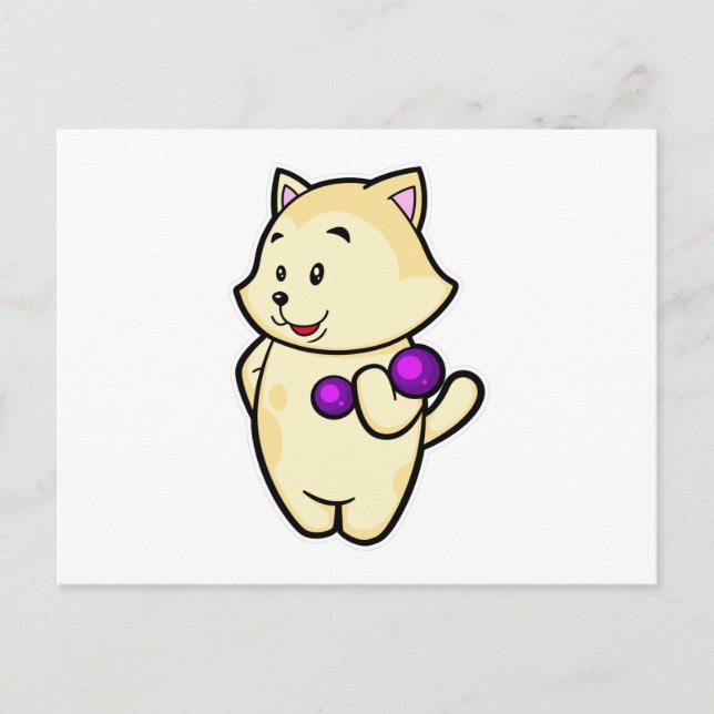 Postal Gato en entrenamiento de bíceps con mancuerna (Anverso)